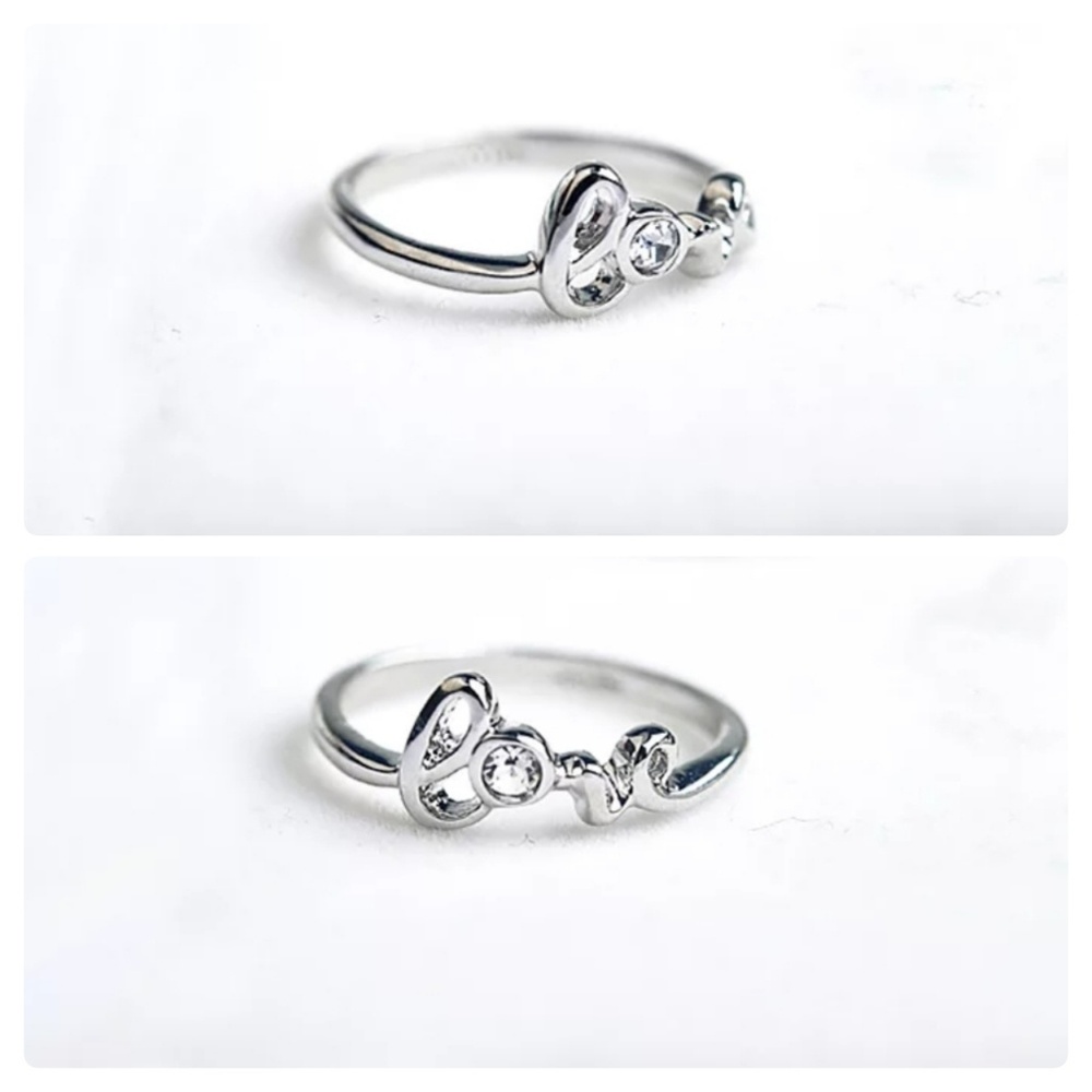 🎁CLEARANC🎁5🌟Platinum Plated with CZ "Love" Ring - Picture 2 of 4